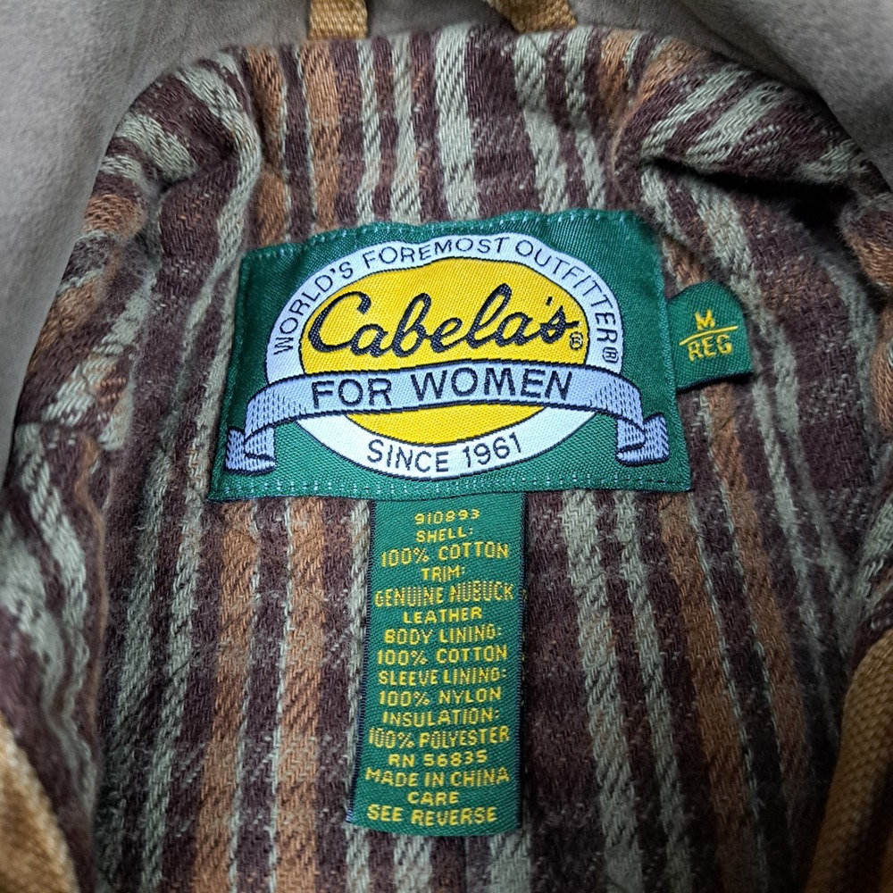 Cabelas Duck Canvas Blanket Lined Jacket Womens Medium Leather Collar Chore Coat - Picture 7 of 16